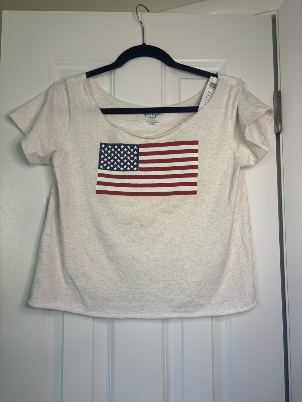 Brandy Melville Ivory Scoop Neck Tee with American Flag